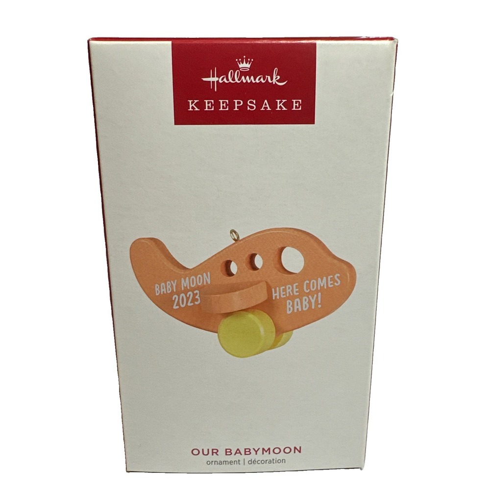 Hallmark Keepsake "Our Babymoon"Wood Airplane Baby Christmas Ornament New 2023